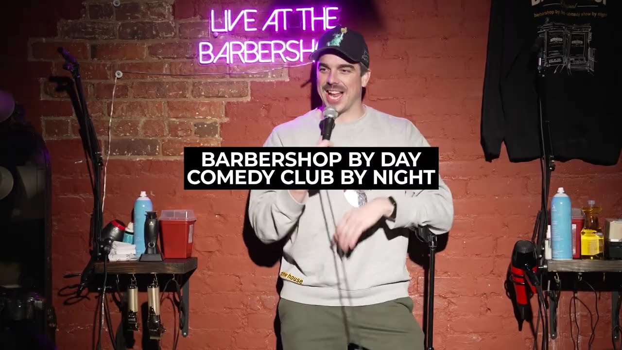 Live at the Barbershop NYC comedy show with packed audience